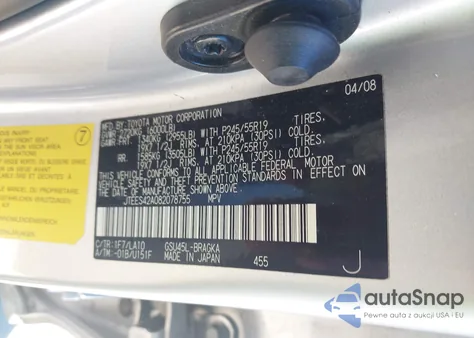 2008 Toyota Highlander Limited из США, поврежденный, VIN JTEES42A082078755